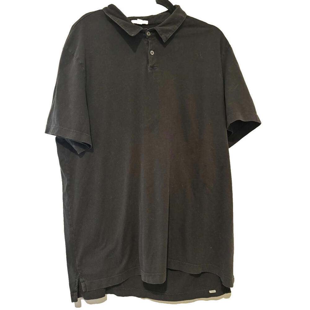 James Perse sz 5 (XXL) black short sleeve shirt collar all cotton #3038